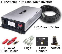 THPW1500 Watt Pure Sine Wave Inverter, DC Power Cable, Fuse with Fuse Holder, Lugs, TH001 Remote, Isolator
