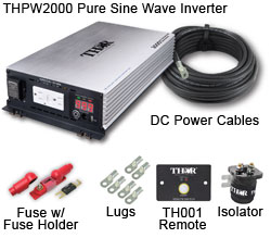 THPW2000 Watt Pure Sine Wave Inverter, DC Power Cable, Fuse with Fuse Holder, Lugs, TH001 Remote, Isolator