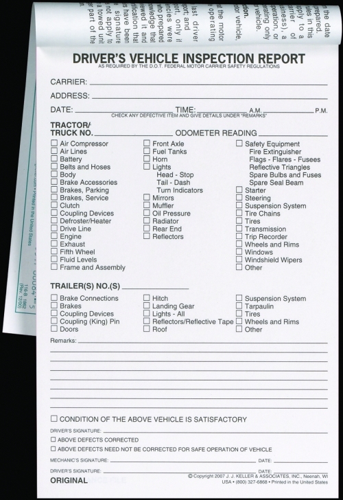 Imprinted Detailed Driver Vehicle Inspection Report 3Ply Carbonless
