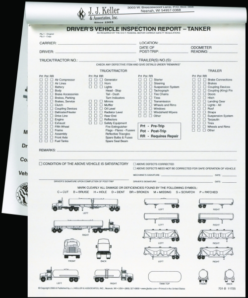 Imprinted Detailed DVIR w Illustrations Vehicle Inspection Report for
