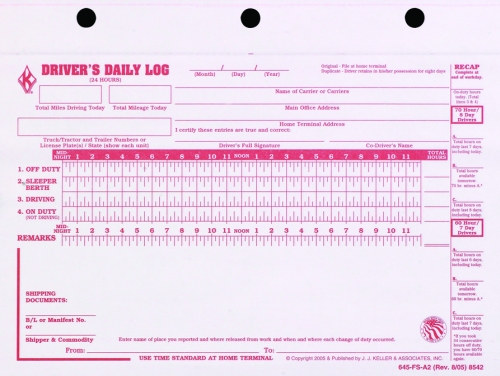 Imprinted Driver's Daily Logs 2-ply carbonless With No DVIR Recap with 8 day  and 7 day recap Loose-leaf 645-FS-I2