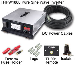 THPW1000 Watt Pure Sine Wave Inverter, DC Power Cable, Fuse with Fuse Holder, Lugs, TH001 Remote, Isolator