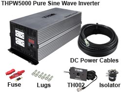 THPW5000 Watt Pure Sine Wave Inverter, DC Power Cable, Fuse with Fuse Holder, Lugs, TH002 Remote, Isolator